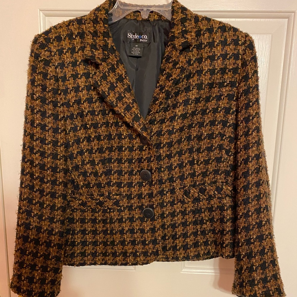 Checked/houndstooth Short Jacket
